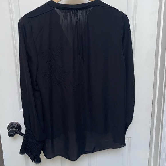 Rebecca Taylor Silk Blouse Long Sleeve Criss Cross Drape V-Neck Black Size 6 - Picture 8 of 10